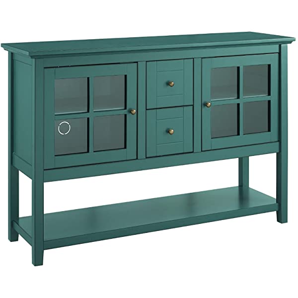 Walker Edison Charlotte Classic Glass Door Storage Buffet, 52 Inch, Espresso Espresso 52 Inch