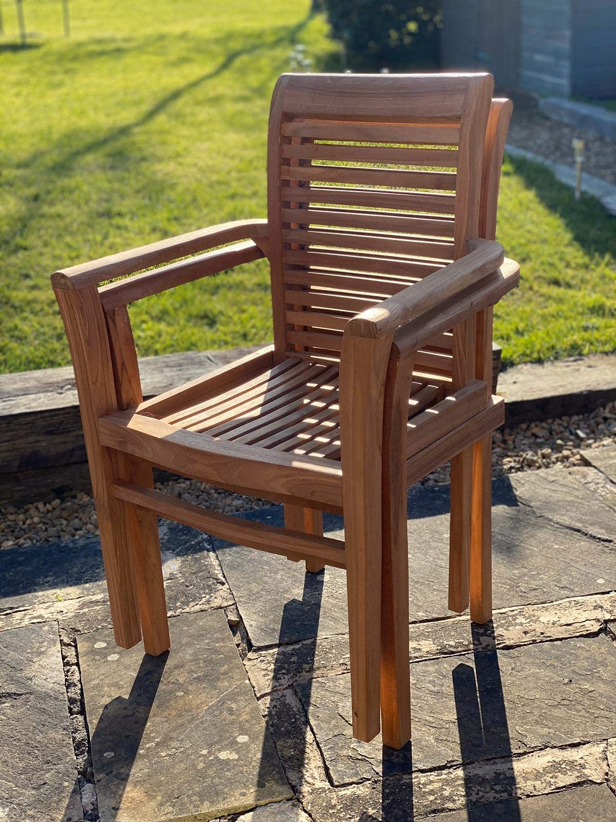 【Home&Garden】【BS】Teak Garden Furniture Set, Garden Table & 8 Chairs, Wooden Garden Furniture Set with Parasol