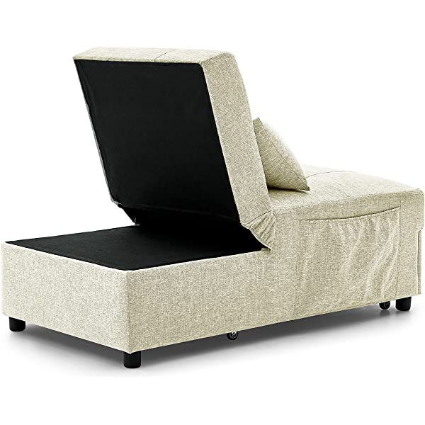 4-in-1 Sleeper Sofa Bed, HABITRIO Solid Wood Frame Polyester Upholstered Seating Couch w/A Pillow, Work As Ottoman, Single Chair, Sofabed and Chaise Lounge, Fit for Living Room, Bedroom (Grey)