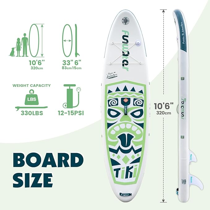 FunWater Inflatable Stand UP Paddle Board Ultra-Light Green Pink Everything Included ISUP, Adj Paddle, Pump, SUP Backpack, Leash, Waterproof Bag, Non-Slip Deckpad Youth