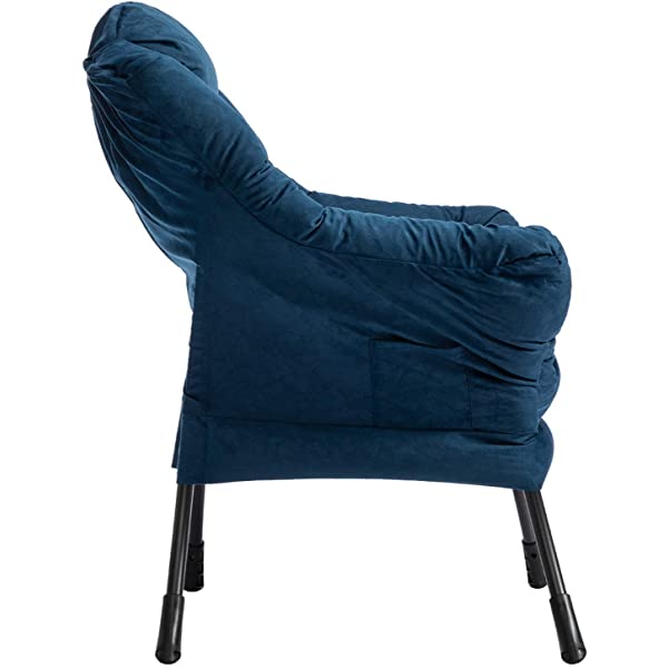 AbocoFur Modern Large Cotton Fabric Lazy Chair，Accent Contemporary Lounge Chair, Single Steel Frame Leisure Sofa Chair with Armrests and A Side Pocket, Beige