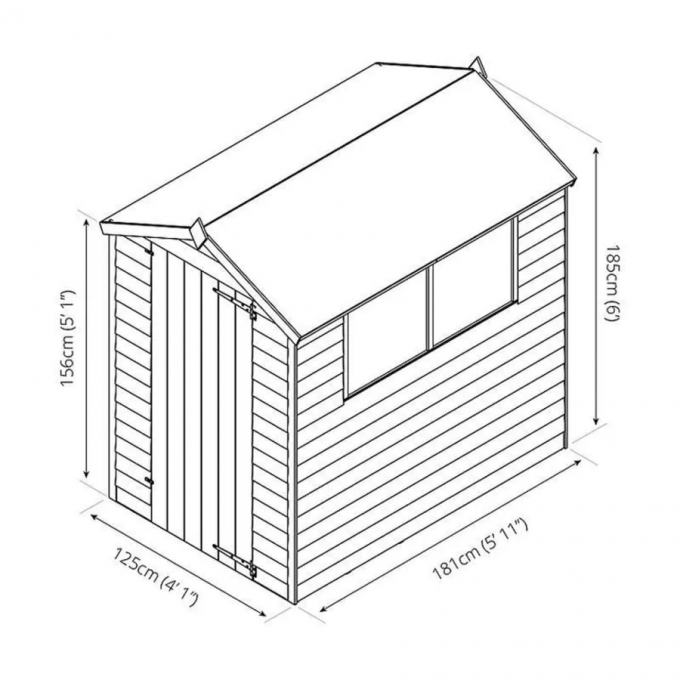 6 x 4 Overlap Single Door Apex Wooden Shed