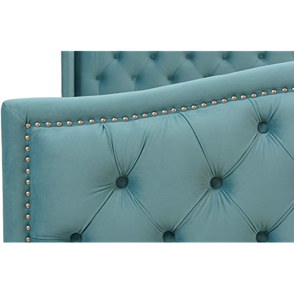 Jennifer Taylor Home Marcella Collection Queen Wingback Tufted Hand-Applied Nail Heads Upholstered Bed, Antique White Antique White Queen