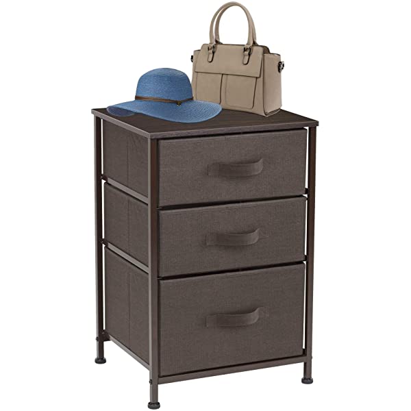 Sorbus Nightstand with 3 Drawers - Bedside Furniture & Accent End Table Chest for Home, Bedroom Accessories, Office, College Dorm, Steel Frame, Wood Top, Easy Pull Fabric Bins (Gray) Grey