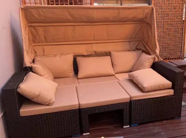 【Home&Garden】Outdoor rattan sofa courtyard open-air canopy shade waterproof bed coffee table rattan furnitur