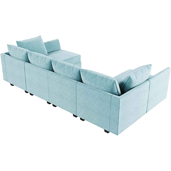 HONBAY Convertible Sectional Sofa U Shaped Couch with Reversible Chaise Modular Oversized Couch Sectional Sofa with Ottomans, Aqua Blue U Shape Sofa-1 Blue