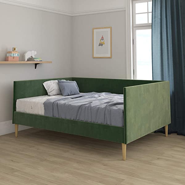 DHP Franklin Mid Century Upholstered Daybed, Sofa Bed, Twin Size Frame, Tan Linen Linen Twin Tan