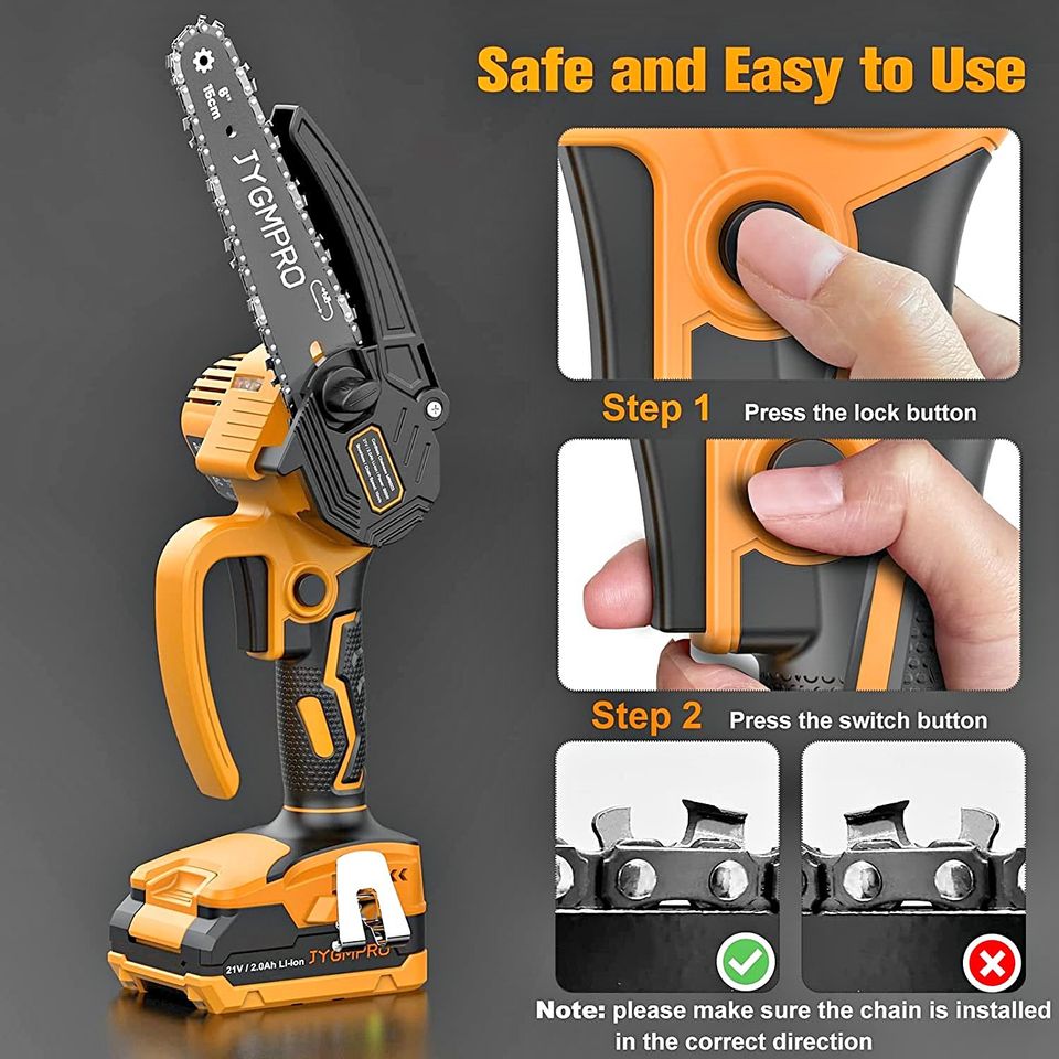 Mini 6 Pro Chainsaw , Cordless Chainsaw Brushless 2 Batteries, heavy duty. IB3