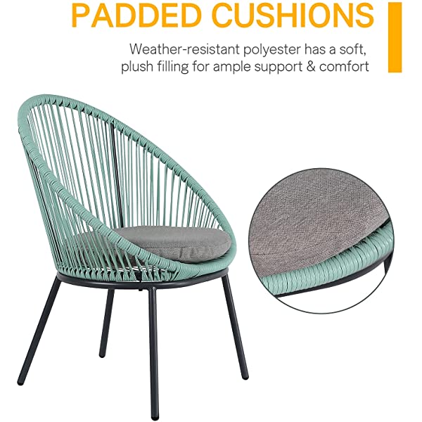 OC Orange-Casual 5 Pieces Patio Conversation Set, Outdoor Furniture Set, All-Weather Wicker Chairs with Round Glass Top Table and 4 Chairs, for Garden,Backyard, Indoor Outdoor Use, Yellow