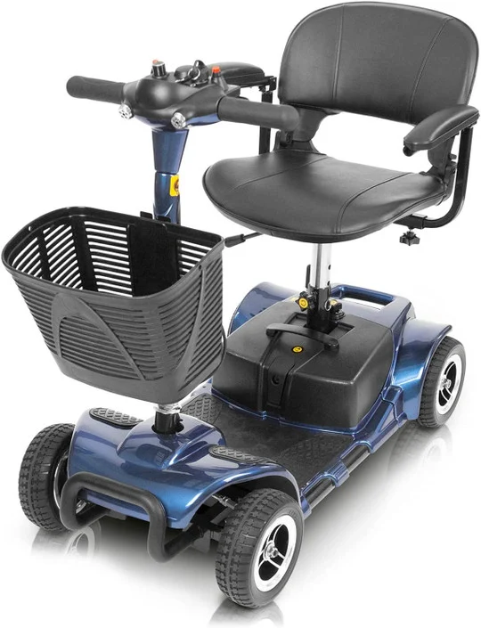 Vive 4 Wheel Mobility Scooter - Electric Powered Wheelchair Device - Compact Heavy Duty Mobile for Travel, Adults, Elderly - Long Range Power Extended Battery with Charger and Basket Included