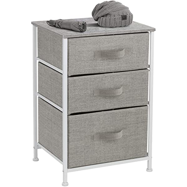Sorbus Nightstand with 3 Drawers - Bedside Furniture & Accent End Table Chest for Home, Bedroom Accessories, Office, College Dorm, Steel Frame, Wood Top, Easy Pull Fabric Bins (Gray) Grey