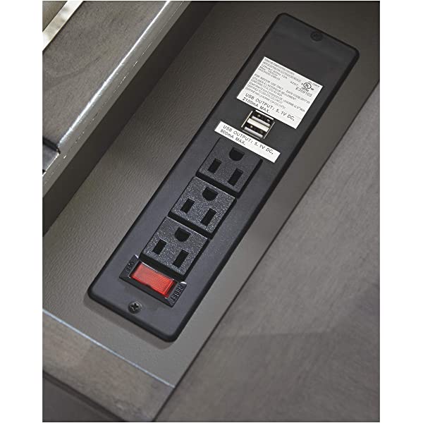 Signature Design by Ashley Tyler Creek Rustic Chair Side End Table with Pull-Out Tray & USB Ports, Brown Blackish Brown Table