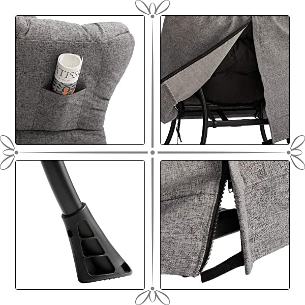 AbocoFur Modern Large Cotton Fabric Lazy Chair，Accent Contemporary Lounge Chair, Single Steel Frame Leisure Sofa Chair with Armrests and A Side Pocket, Beige