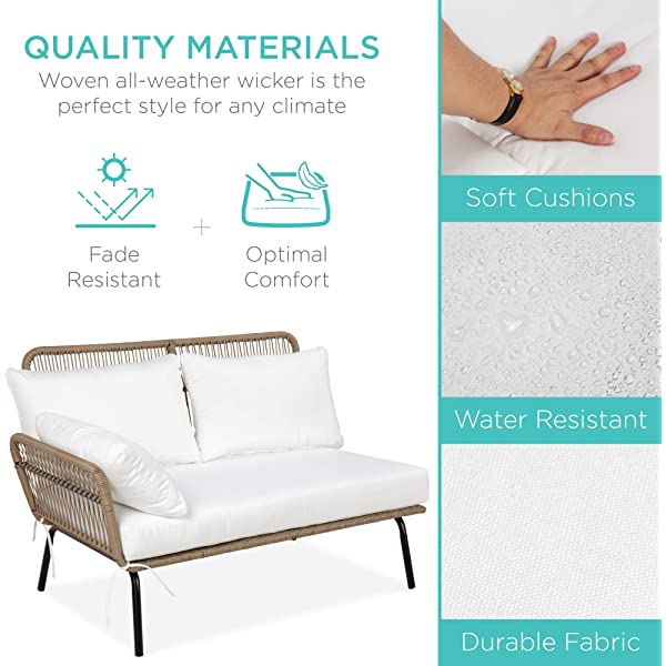 Best Choice Products Outdoor Rope Woven Sectional Patio Furniture L-Shaped Conversation Sofa Set for Backyard, Porch w/Thick Cushions, Detachable Lounger, Side Table - White