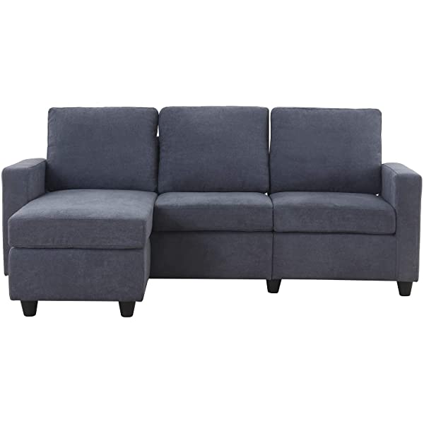 HONBAY Convertible Sectional Sofa Couch, L-Shaped Couch with Modern Linen Fabric for Small Space Dark Grey