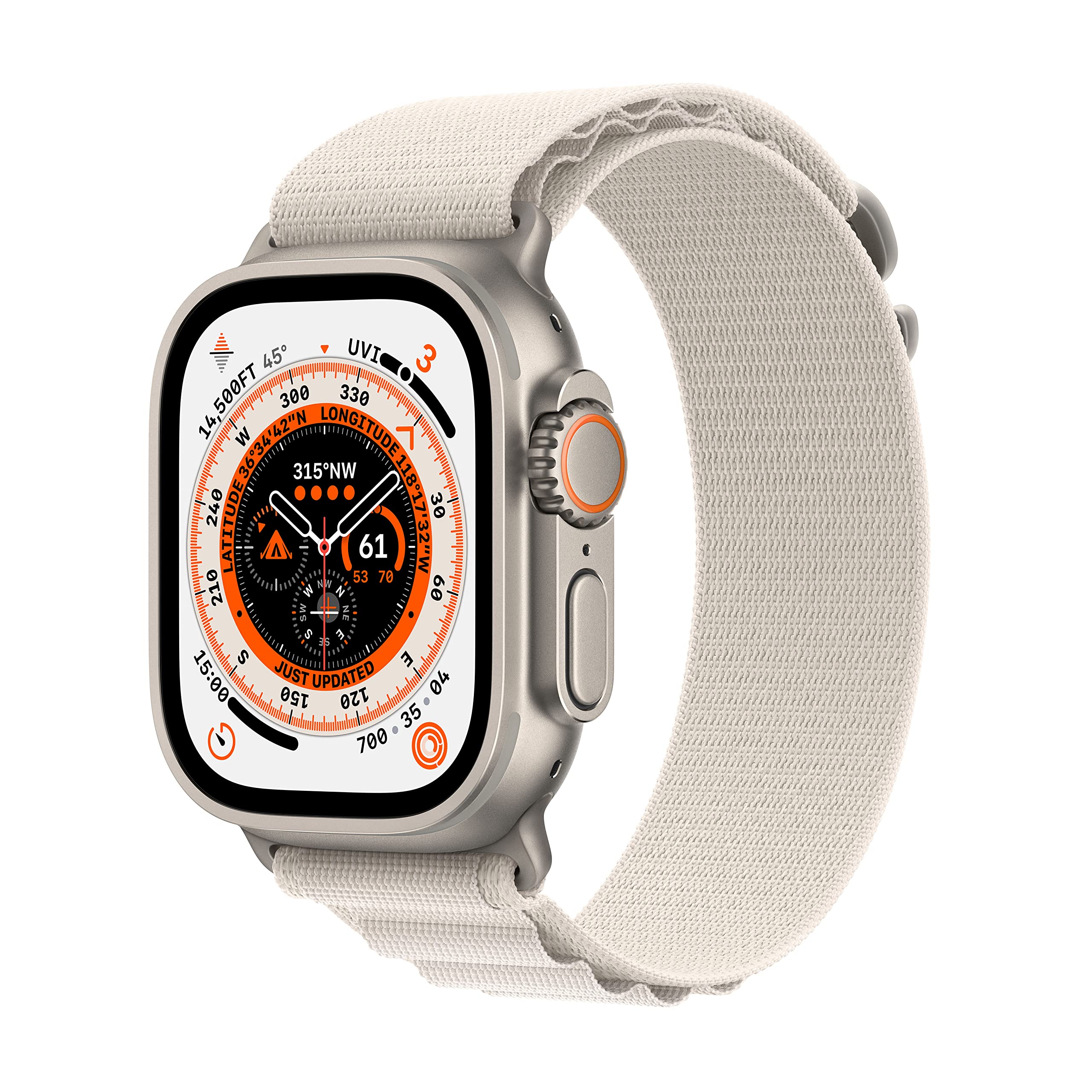 Apple Watch Ultra [GPS + Cellular 49mm] Smart Watch wRugged Titanium Case & Orange Alpine Loop Medium