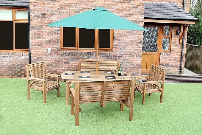 WOODEN GARDEN FURNITURE PATIO GARDEN SET 6FT TABLE 2 BENCHES AND 2 CHAIRS