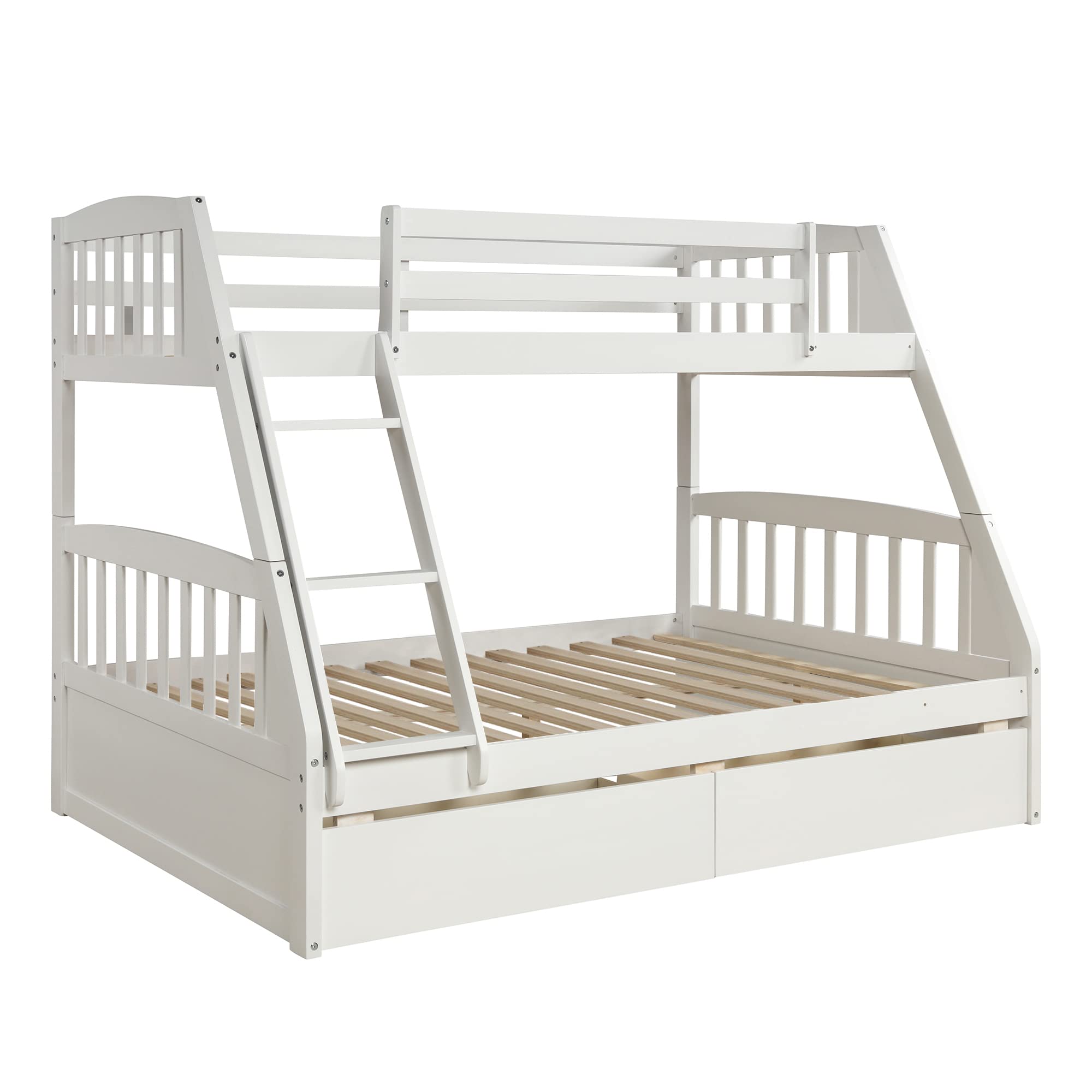 【Furniture】Solid Wood Bunk Bed Frames No Box Spring Needed with Saftey Guard Rails & Storage Drawers