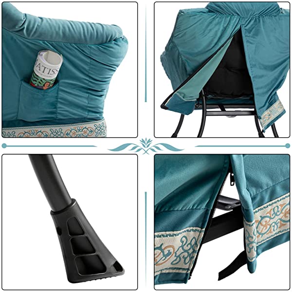 AbocoFur Modern Large Cotton Fabric Lazy Chair，Accent Contemporary Lounge Chair, Single Steel Frame Leisure Sofa Chair with Armrests and A Side Pocket, Beige