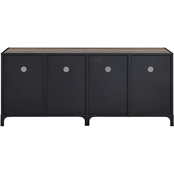 Walker Edison Malcomb Urban Industrial Metal Mesh Double Door Rolling Bar Cabinet, 33 Inch, Rustic Oak Rustic Oak 33 Inch