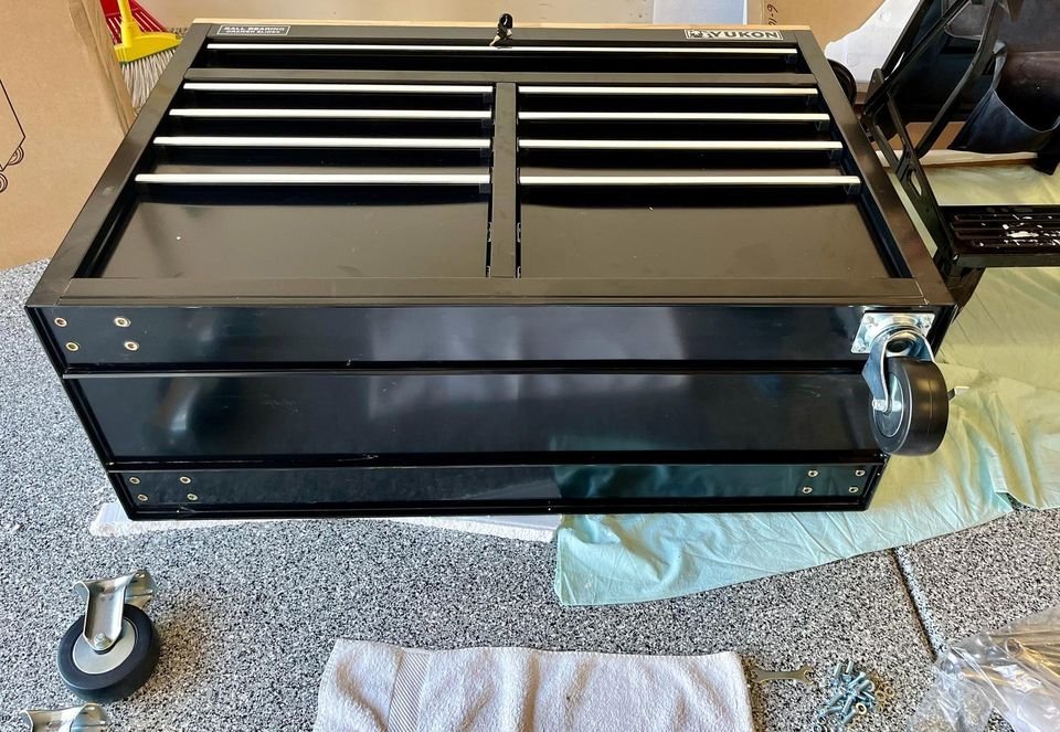 46 in. 9 Drawer Mobile Storage Cabinet with Solid Wood Top.