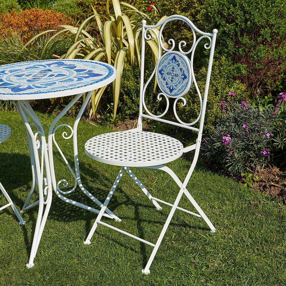 Mosaic Bistro Set Outdoor Patio Garden Furniture Table and 2 Chairs Metal Frame