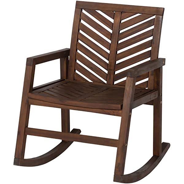 Walker Edison 5 Person Outdoor Wood Chevron Patio Furniture Dining Set Table Chairs Bench All Weather Backyard Conversation Garden Poolside Balcony, 4 Piece, Brown Brown 4 Piece Dining Set