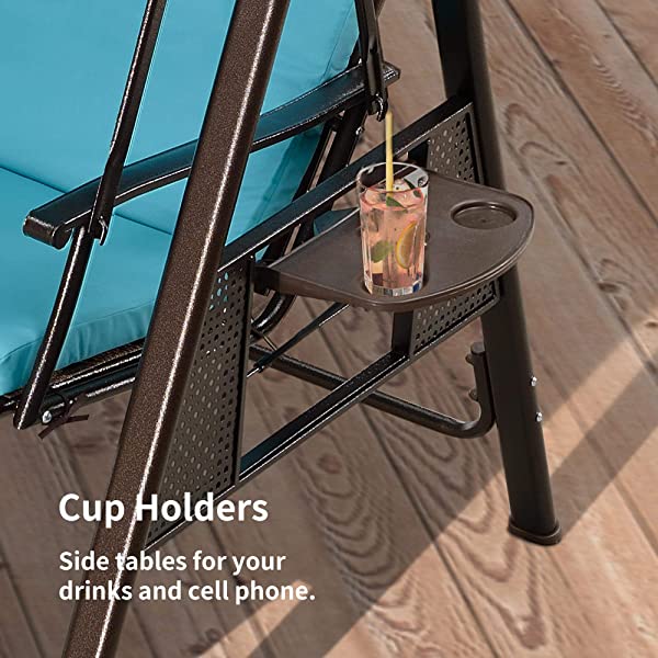 PURPLE LEAF 3-Seat Deluxe Outdoor Patio Porch Swing with Weather Resistant Steel Frame, Adjustable Tilt Canopy, Cushions and Pillow Included, Beige 74.4