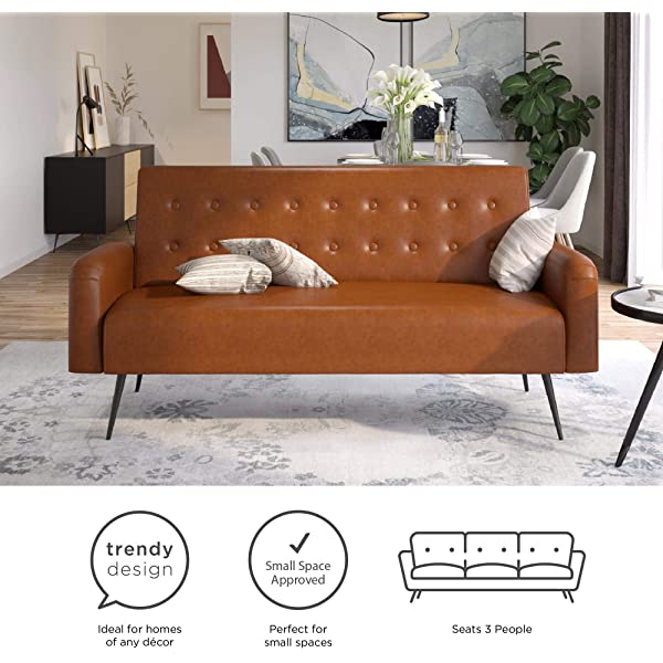 Novogratz 2360379N Z Stevie, Convertible Sofa Bed Couch, Ivory Velvet Futon