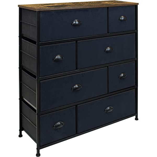 Sorbus Dresser with 8 Drawers - Furniture Storage Chest Tower Unit for Bedroom, Hallway, Closet, Office Organization - Steel Frame, Wood Top, Easy Pull Fabric Bins (Black)