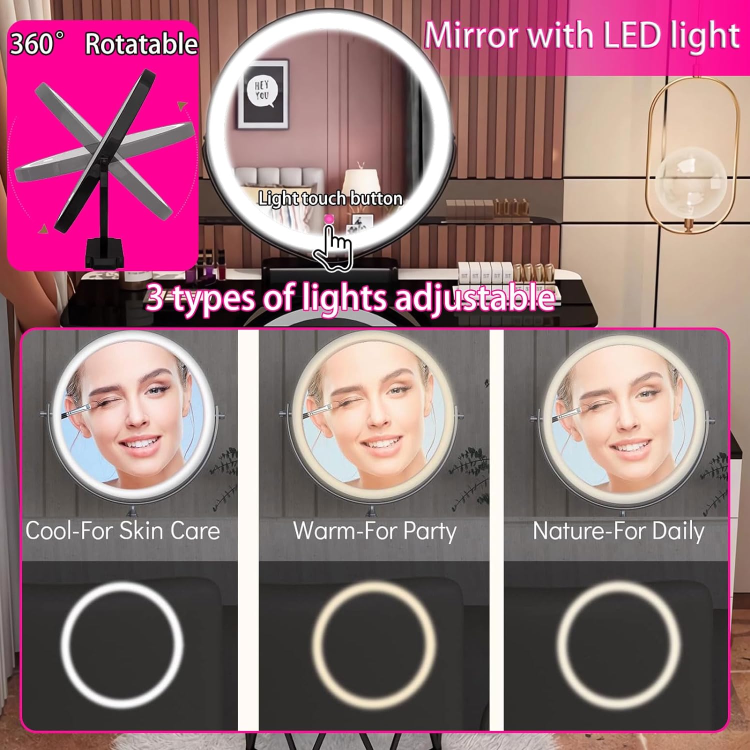 GOOCOO Dressing Table - Makeup Vanity Desk with Wireless Charging Station and Bluetooth Speaker - Vanity Set Contains Makeup Mirror, 5 Drawers and Makeup Stool for Bedroom