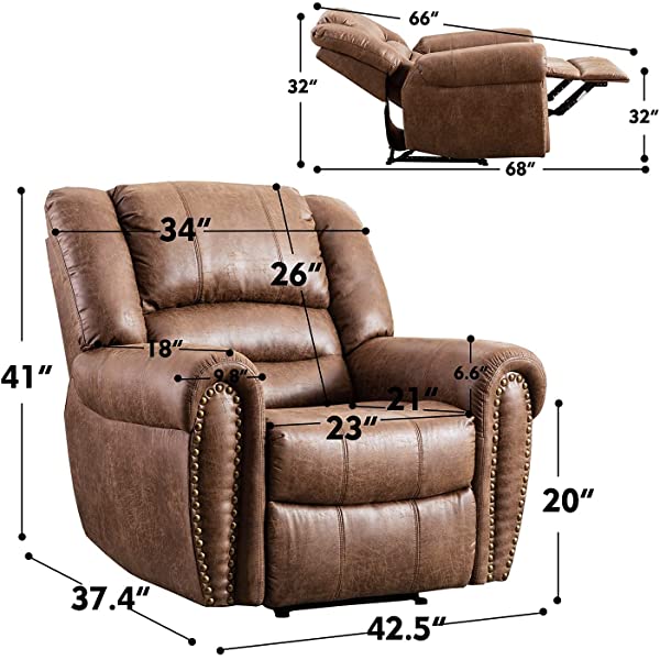 CANMOV Leather Recliner Chair, Classic and Traditional Manual Recliner Chair with Comfortable Arms and Back Single Sofa for Living Room, Nut Brown
