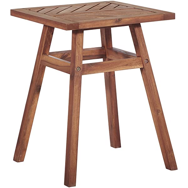 Walker Edison 5 Person Outdoor Wood Chevron Patio Furniture Dining Set Table Chairs Bench All Weather Backyard Conversation Garden Poolside Balcony, 4 Piece, Brown Brown 4 Piece Dining Set